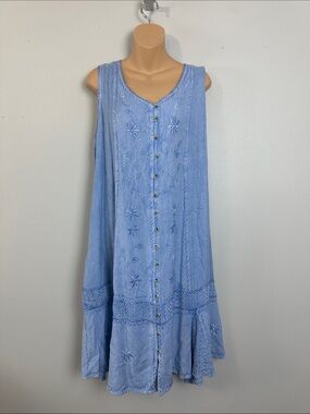 Raya Sun Resort Wear Prairiecore Cotton Blend Embroidered Midi Dress